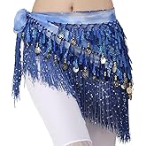 Belly Dance Hip Scarf with Tassels Sequins, Triangle Coins Wrap Skirt Music Festival Clothing