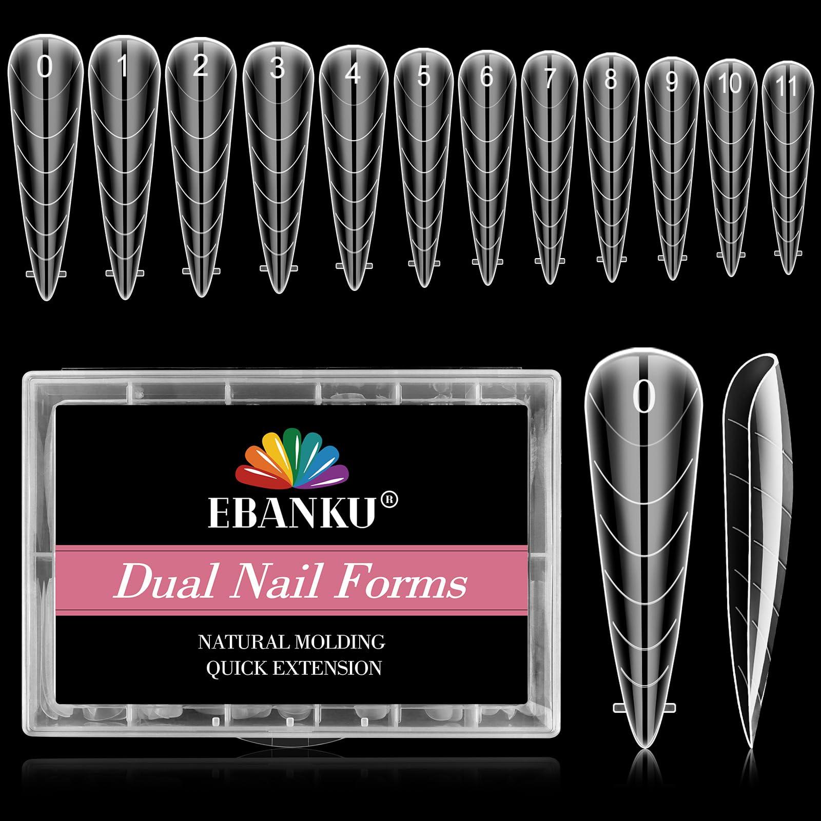 Photo 1 of EBANKU 120PCS Dual Nail Forms for Poly Extension Gel,Clear Structure Poly Nail Gel Stiletto Nail Tips Molds for Nail Art Design Salon&DIY