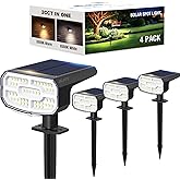 JEJOT Solar Spot Lights Outdoor Waterproof IP65,4 Pack,2CCT(3000K/6500K),4 Lighting Modes Selectable, Solar Powered Yard Garden Solar Spot Lights for Outside Landscape Auto On/Off