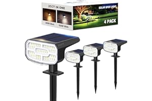 JEJOT Solar Spot Lights Outdoor Waterproof IP65,4 Pack,2CCT(3000K/6500K),4 Lighting Modes Selectable, Solar Powered Yard Garden Solar Spot Lights for Outside Landscape Auto On/Off