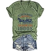 Funny Shirts for Women Please Be Patient with Me 1900s Tshirts Vintage Graphic Tees Adult Humor V Neck Tops