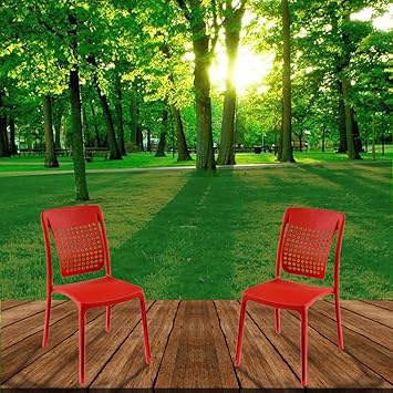 Spinecare Series 2109 - by Italica Furniture with Ergonomically Designed Swingback for Complete Back Support for Indoor, Outdoor, Restaurant, Classroom and Dining Room (Matte Finish, Red, Set of 2)