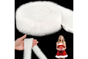 OKXIRI Fur Fabric, About 2" White Fur Trim, Xmas Faux Fur Ribbon for Christmas Tree Decor, Craft, Costume, Wreath (3 Yards)