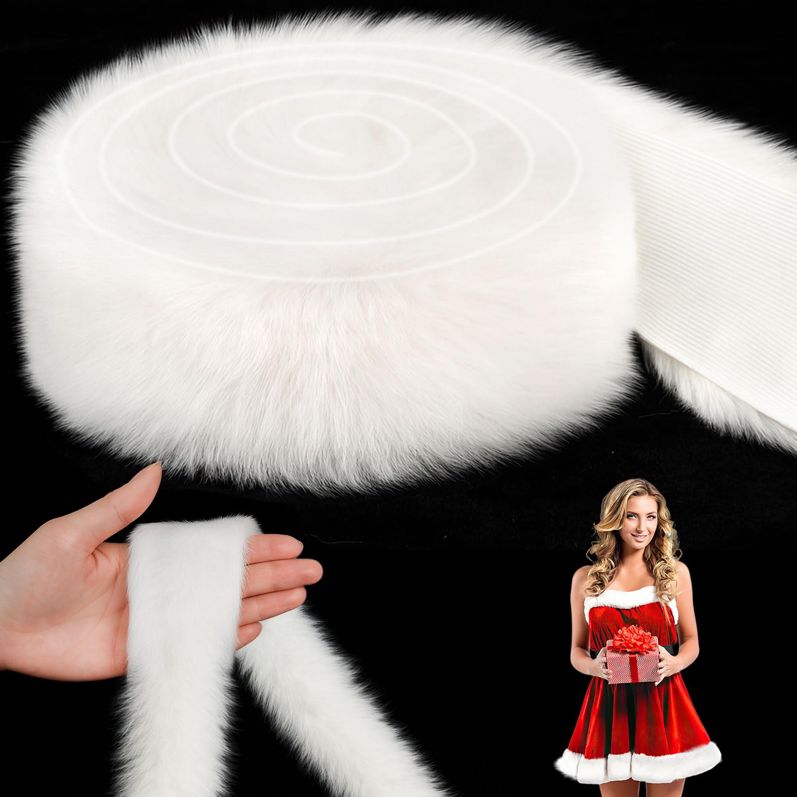 Photo 1 of Fur Fabric, About 2" White Fur Trim, Xmas Faux Fur Ribbon for Christmas Tree Decor, Craft, Costume, Wreath (3 Yards)