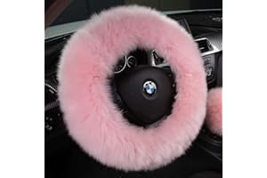Andalus Luxurious Australian Sheepskin Long Wool Fuzzy Steering Wheel Cover, Anti-Slip 15 Inch Fluffy Steering Wheel Cover Of