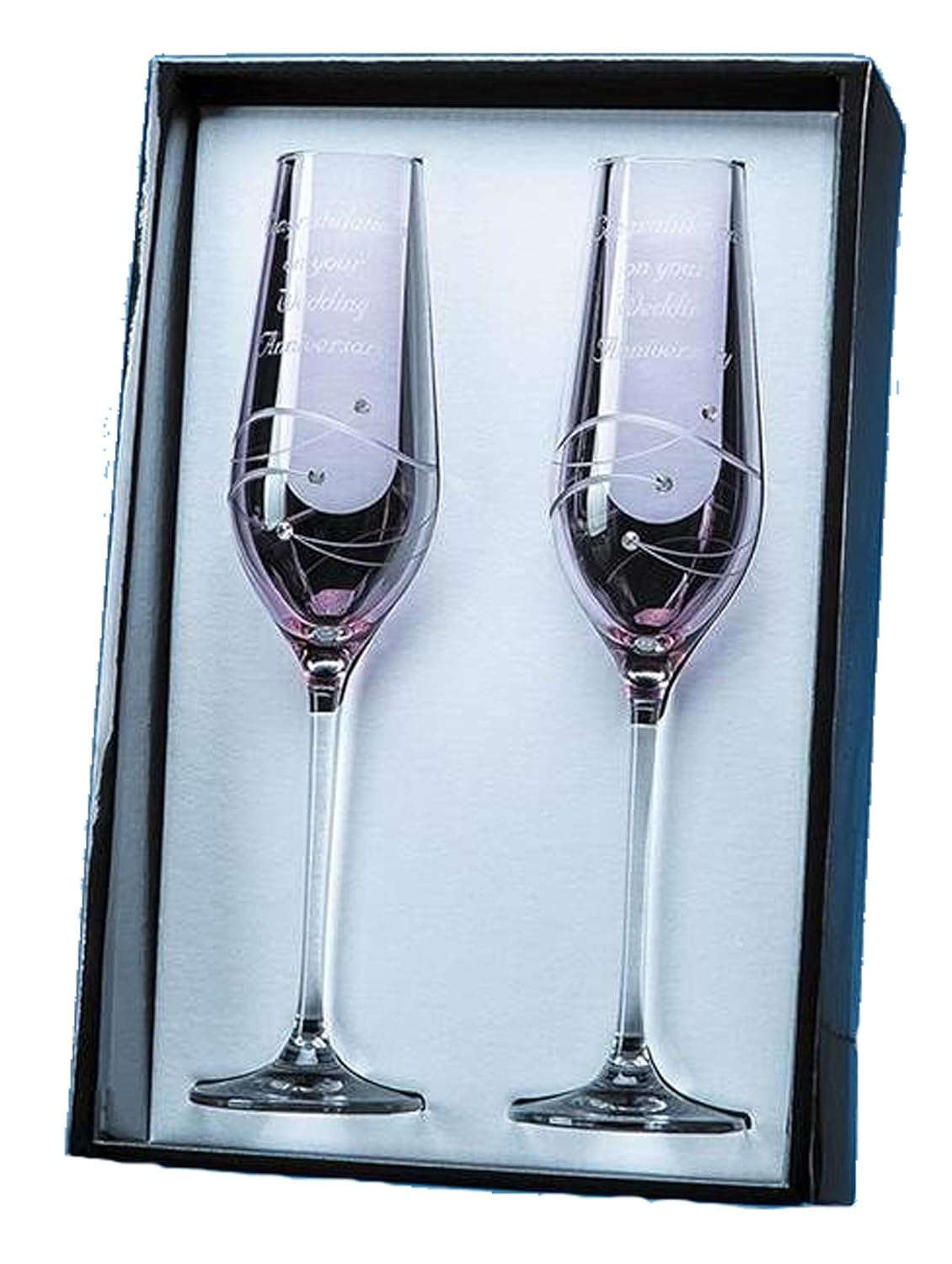 A1 PERSONALISED GIFTS Engraved Pink Champagne Flutes with Swarovski