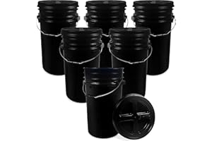 EPACKAGESUPPLY 7 Gallon Black Bucket with Black Gamma Screw on Lid, Food Grade Storage, Premium HPDE Plastic, BPA Free, Durable 90 Mil All Purpose Pail, Made in USA (6 Count)