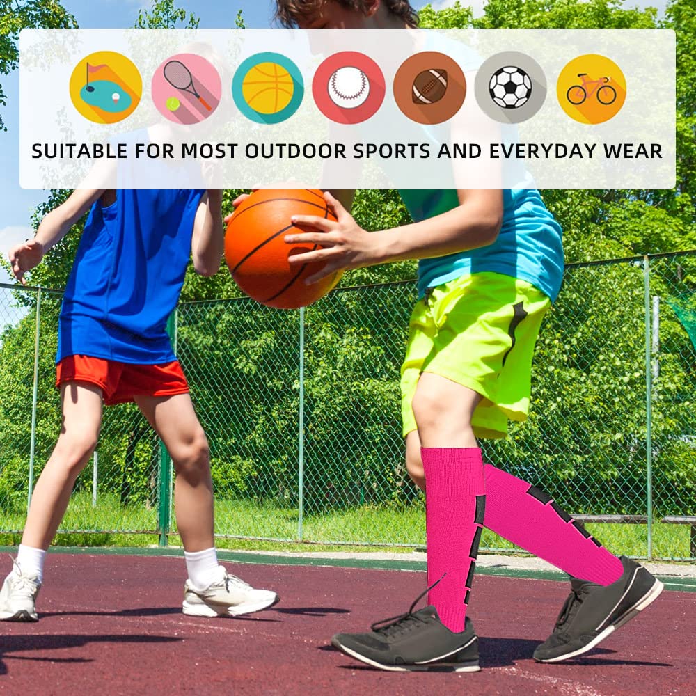 ZEPOHCK Kids Athletic Soccer Socks, 2 Pairs Knee High Socks for Youth Boys Girls for Shoe Size 3-6.5 / Ages 6-12
