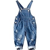 KIDSCOOL SPACE Baby Boy Girl Jean Overalls,Toddler Ripped Denim Cute Workwear