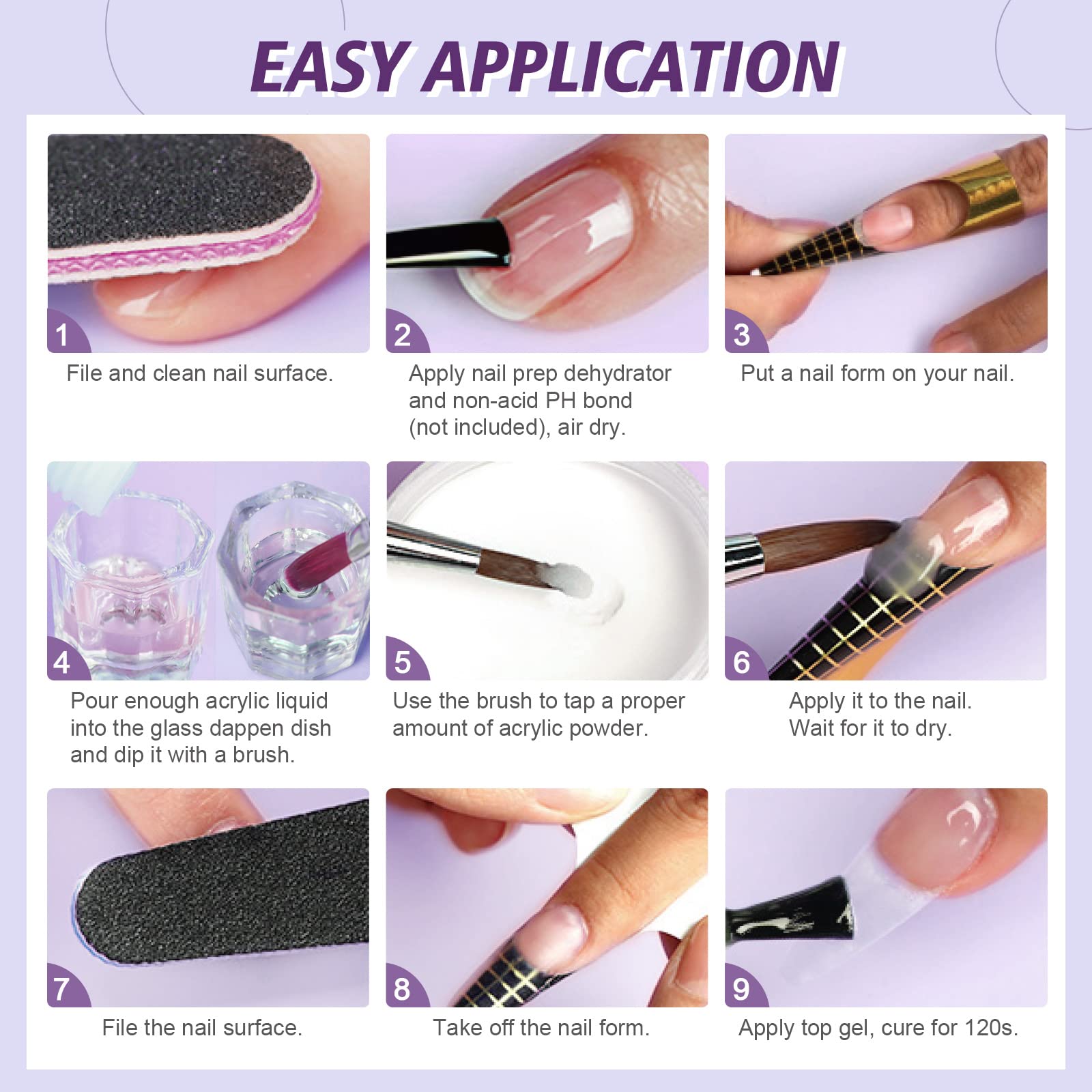 SAVILAND Acrylic Nail Kit – 30g Clear Acrylic Powder & 60ml Acrylic Liquid Set with Nail Brush Nail Forms Tools Extension Nail Kit for Beginners with Everything for Home DIY Salon Nails Application - Image 7