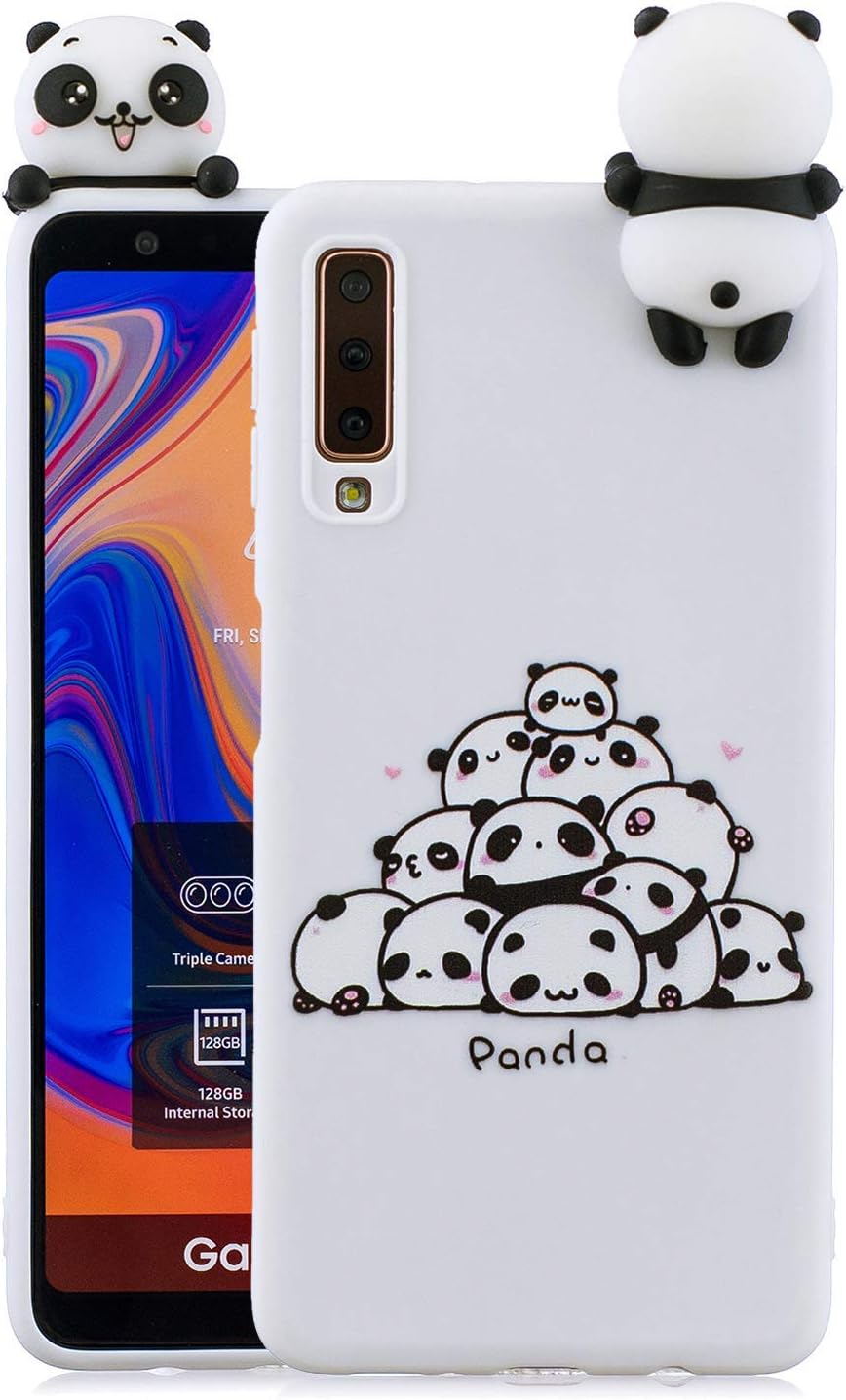 HongYong Cute 3D Panda Case for Samsung Galaxy A7 (2018),Ultra Slim Fit Soft Silicone Gel Bumper Shockproof Protective Cartoon Phone Case with Lovely Animal Pattern for Samsung Galaxy A750,White