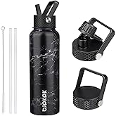 BJPKPK Insulated Water Bottles with Straw Lid, 40oz Stainless Steel Water Bottles with 3 Lids, BPA Free Leakproof Thermo, Tumblers, Cups for Sports, Gym- Midnight