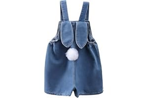 Easter Outfit for Toddler Boys Girls Bunny Ear Denim Overalls Shorts Kids Cute Pom Pom Tail Romper Jean Jumpsuit
