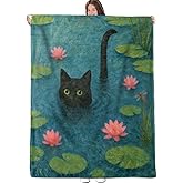 Whimsical Black Cat Blanket, Flannel Throw Blanket Soft Cozy Lightweight Blankets for Adults Women Kids Home Decor for Sofa Couch Bed 60x50 Inch