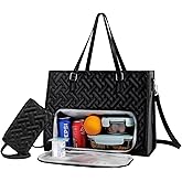 Lunch Tote for Women - 15.6" Laptop Bag, Insulated Compartment, Quilted Large Capacity w/Purse & Adjustable Strap (2-in-1) for Work, College, Black