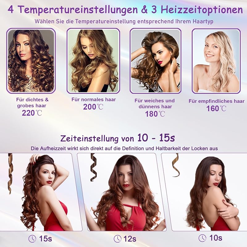 Rizador de Pelo Automatico,con Protección Anti-Quemaduras, Ajuste de Temperatura y Tiempo, Antienredos, para Todo Tipo de Cabello, Ondas Estilo Salón,(Blanco) — foto 8 de 8