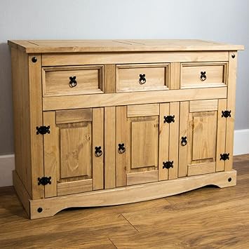 Home Discount Corona 3 Door 3 Drawer Sideboard Solid Waxed Pine