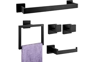 5-Pieces Matte Black Bathroom Hardware Accessories Set, SUS304 Stainless Steel Bath Towel Bar Set, Towel Racks for Bathroom W