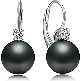 ZDaoBen Pearl Leverback Earrings, 925 Sterling Silver Cubic Zirconia Pearl Dangle Earrings for Women 10MM, Pearl Jewelry Gift for Women/Wife/Mother