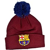 Hy-Pro FC Barcelona Official Football Knitted Beanie Hat, Burgundy with Blue Pom Pom, Club Crest Design