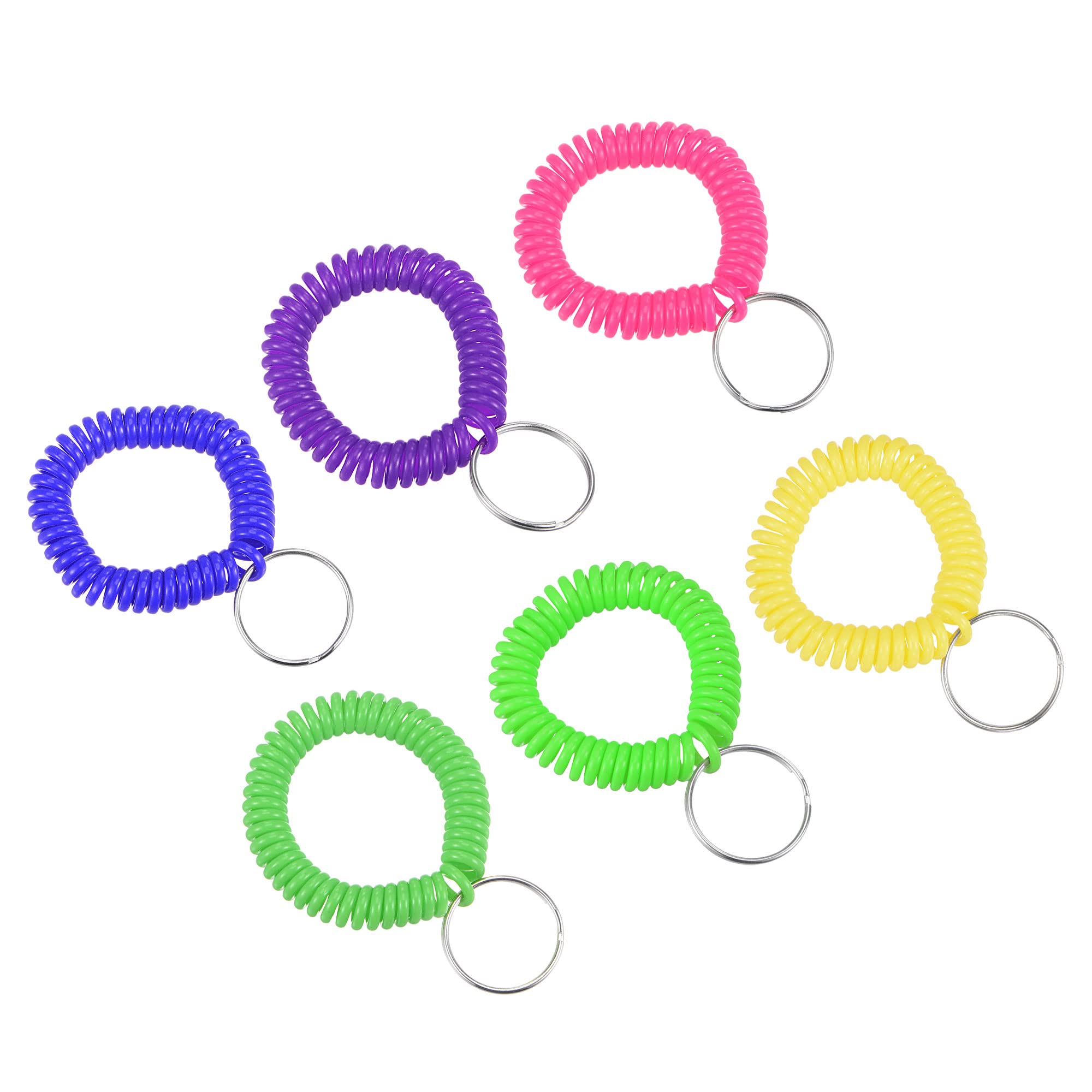 PATIKIL 22mm Spiral Keychain, 6 Colors Plastic Wrist Coil Keyring Wristband Stretchable Key Holder Lanyard for Sports Outdoor
