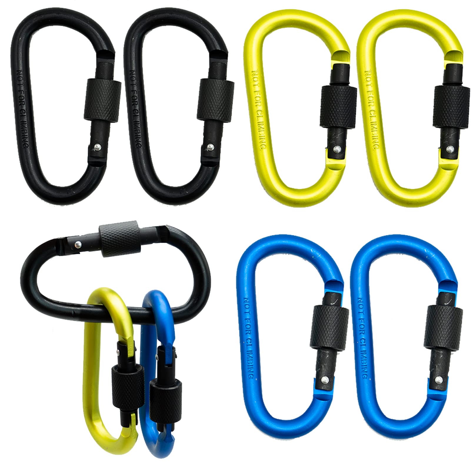 6 Pcs Locking Carabiner, Premium Aluminum Alloy D-Ring Carabiners Key Chain Clip Hook for Camping, Hiking, Traveling, Fishing, Backpack