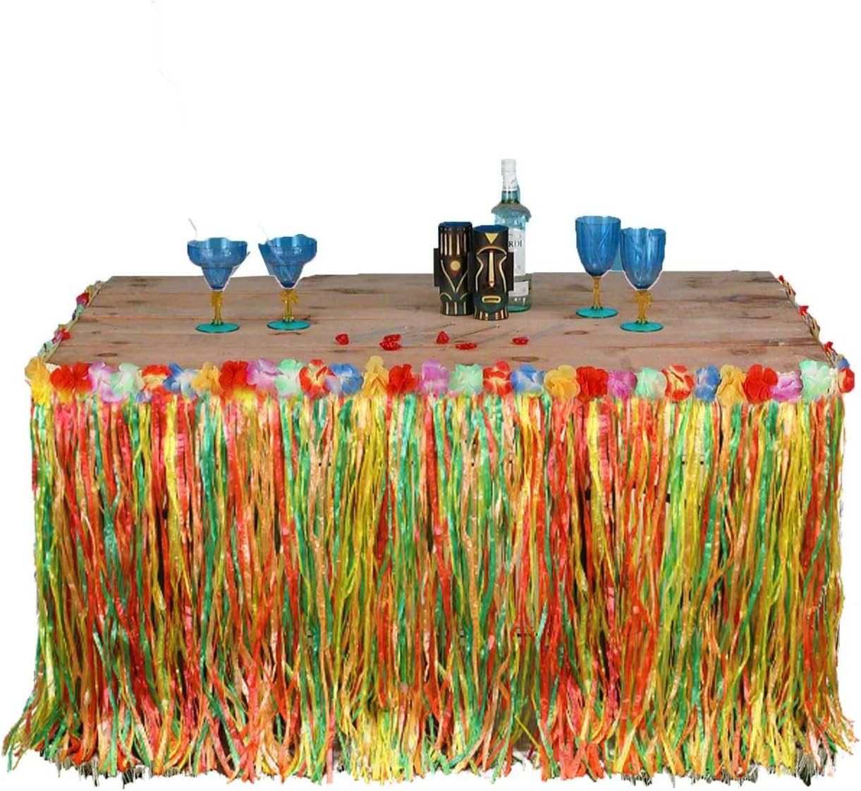 SHATCHI Flower Necklace Bracelet Headband Bra Sunglasses Table Skirt Hawaiian Luau Beach Summer Party Accessories, Multi