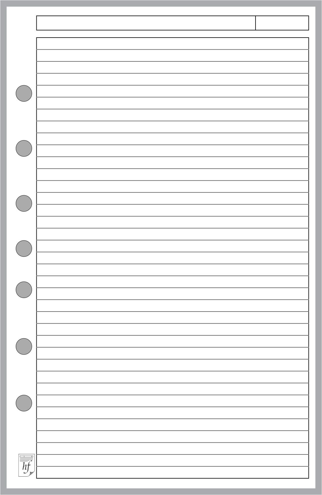 Classic Size Note Paper Planner Insert with Subject Line, Sized and Punched with 7 Holes for 7-Ring Notebooks Such as Franklin, etc. (5.5" x 8.5")