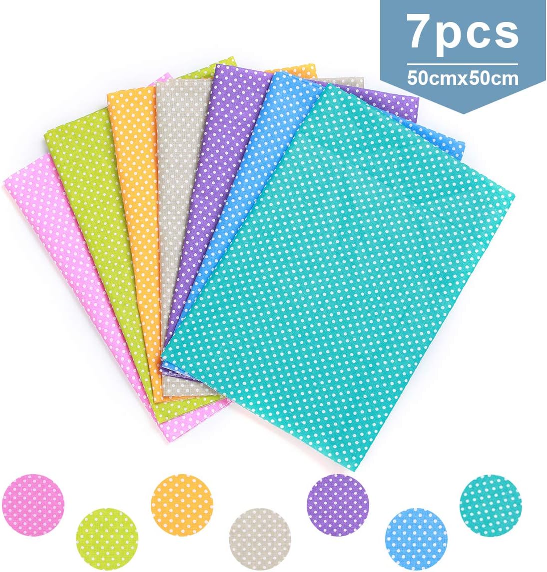 7PCS Cotton Craft Fabric Bundle Patchwork KINGSO 50x50cm Fabric Cotton Squares Quilting Cotton Fabric for Sewing (7pcs 50x50cm)