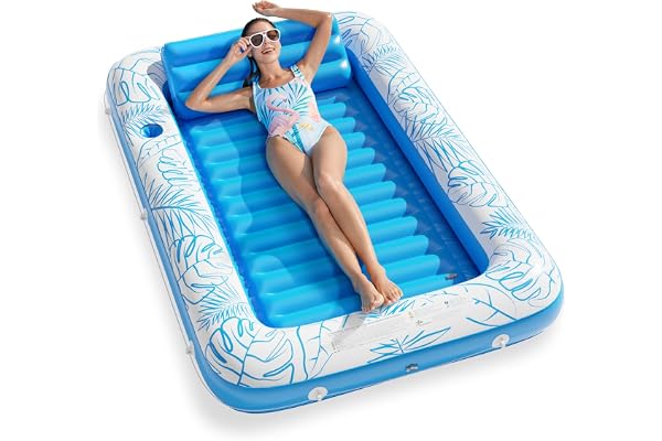Inflatable Tanning Pool Lounger Float - Jasonwell 4 in 1 Sun Tan Tub Sunbathing Pool Lounge Raft Floatie Toys Water Filled Ta