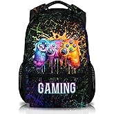 School Backpack for Boys, Back to School Supplies Gifts for Gamer Lovers, 17" Cool Gaming Backpacks for Preschool Elementary, Black Large Capacity Game Bookbag for Kids Students