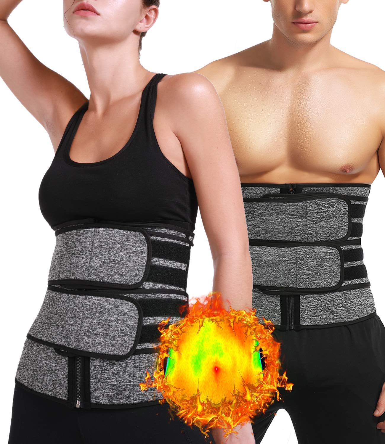 DUROFIT Women Men Waist Trainer Cincher Trimmer Shaper Neoprene Slimming Training Fat Burner Belt Hot Body Shaper for Weight Loss Black