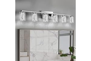 SADENICEL 6 Light Brushed Nickel Bathroom Light Fixtures, LED Vanity Lights Crystal White/Neutral/Warm Bathroom Lights Over Mirror for Bathroom, Bedroom,Living Room (6 Light)