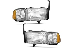 WEELMOTO Headlights Assembly for 1994-2001 Dodge Ram 1500 2500 3500 Pickup, for 94-02 Ram 2500 3500, Headlight+Corner Parking Turn Signal Marker Light Does NOT Fit Van Chrome Housing