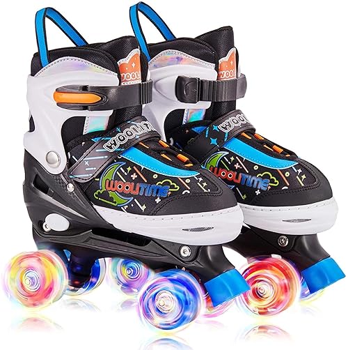 Woolitime Kids Roller Skates for Girls and Boys, 4 Size Adjustable Toddler Roller Skates for Indoor Outdoor with All Wheels Light up, Patines para Niñas Niños