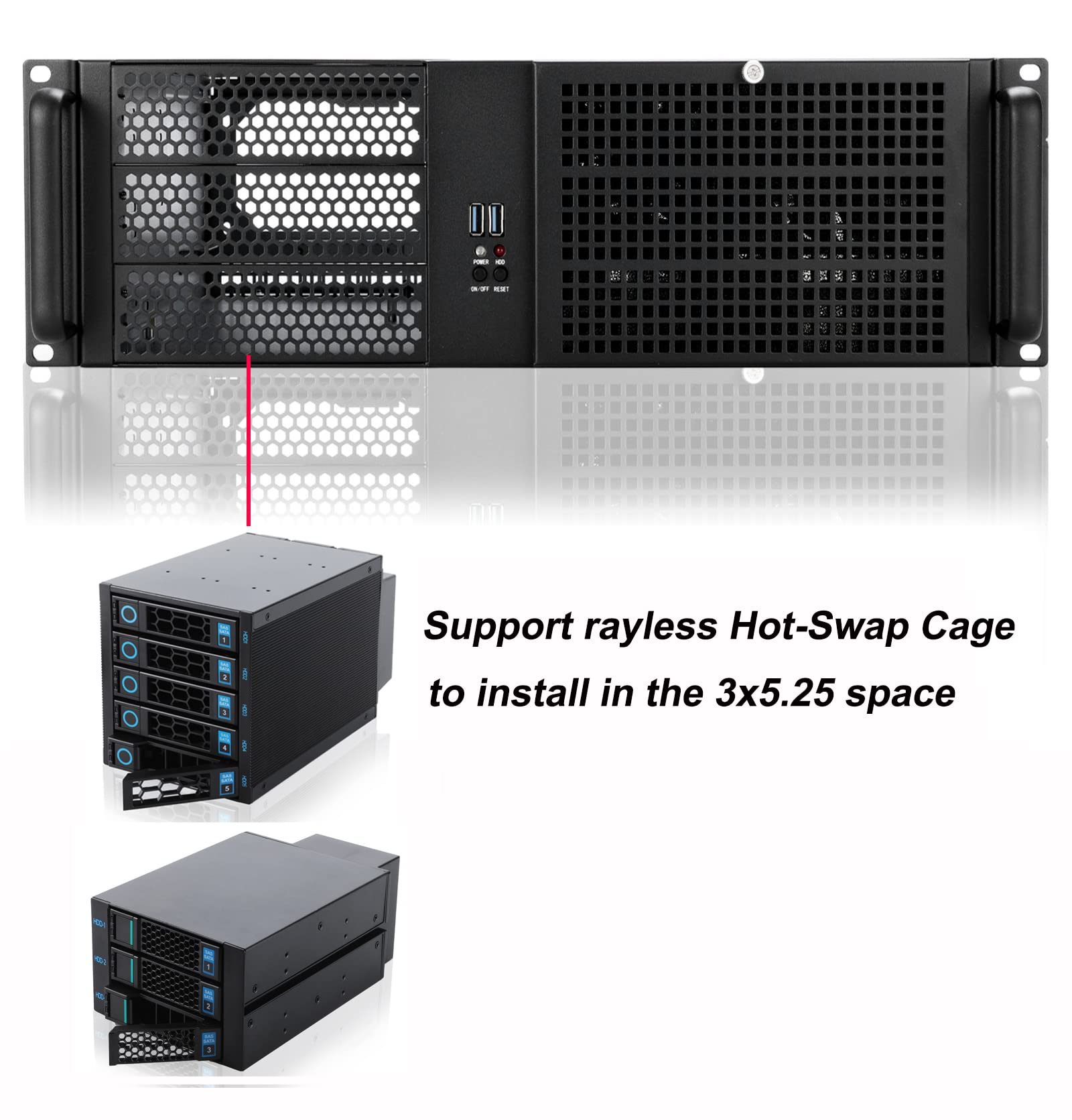 RackChoice 3u Rackmount Server Chassis MATX/Mini-ITX 3x5.25 Support PS2 PSU w/Side 80mm or Bottom 120mm Fan or SFX PSU (Need to use The braccket in Screw Box), dust Filter Front Easy maintenace