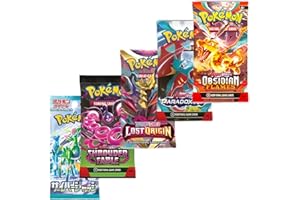 Mega Pokemon Card Booster Pack Gift Bundle | 5 Booster Packs | Sword and Shield | Scarlet and Violet | Pokémon Gift Set | 4 A