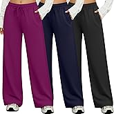 Sweetyweee 3 Pack Lounge Pants Women Wide Leg Baggy Sweatpants Casual Loose Drawstring Elastic Waist Yoga Pants with Pockets
