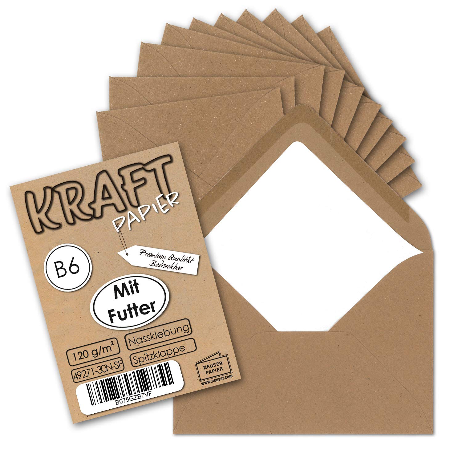 Neuser Ecological Kraft Paper Card and Envelope Set Sand Brown – 30 50 Umschläge 05 DIN B6-Umschläge-Nassklebung-gefüttert