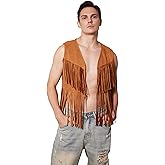 WDIRARA Men's Open Front Sleeveless Fringe Hem Party Club Jacket Vest Outerwear