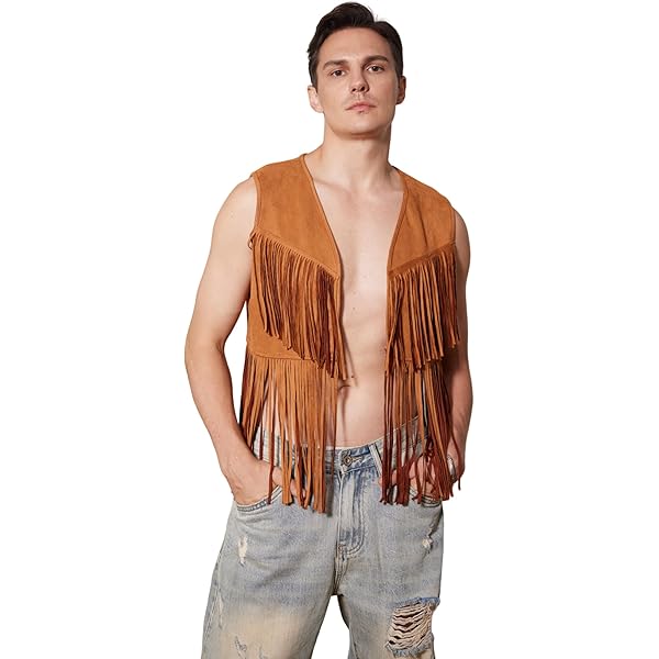 OYOANGLE Men's PU Leather Fringe Vest – Open Front Western Sleeveless Jacket, Boho Cowboy Waistcoat For Music Festivals & Theme Parties