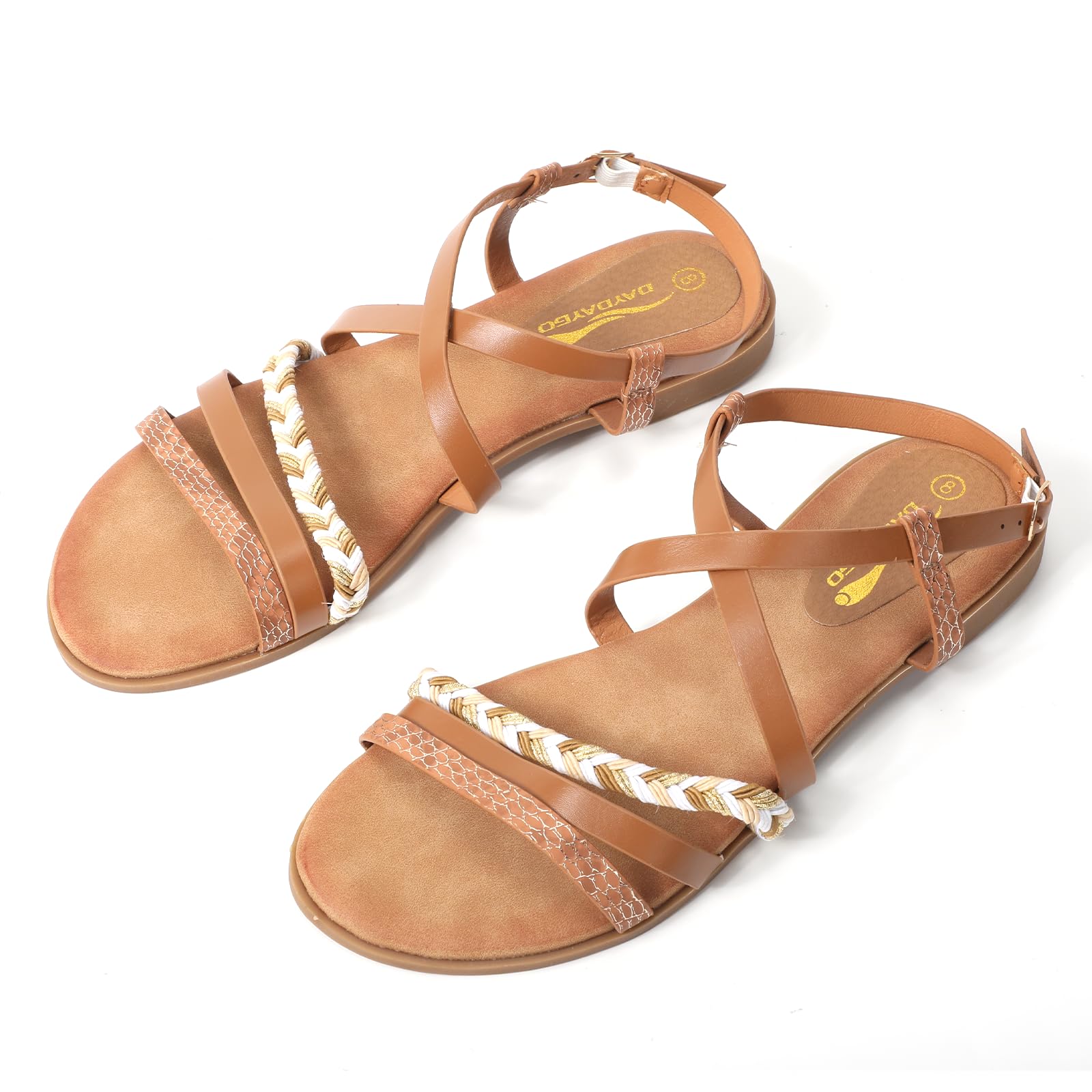 Photo 1 of (8) (RUNS SMALL) DAYDAYGO Women's Elegant Flat Sandals with Adjustable Ankle Strap and Memory Foam - Dressy and Comfortable for Summer - Fashionable and Trendy for Girls and Women - Strappy Sandals Size 8 - Brown