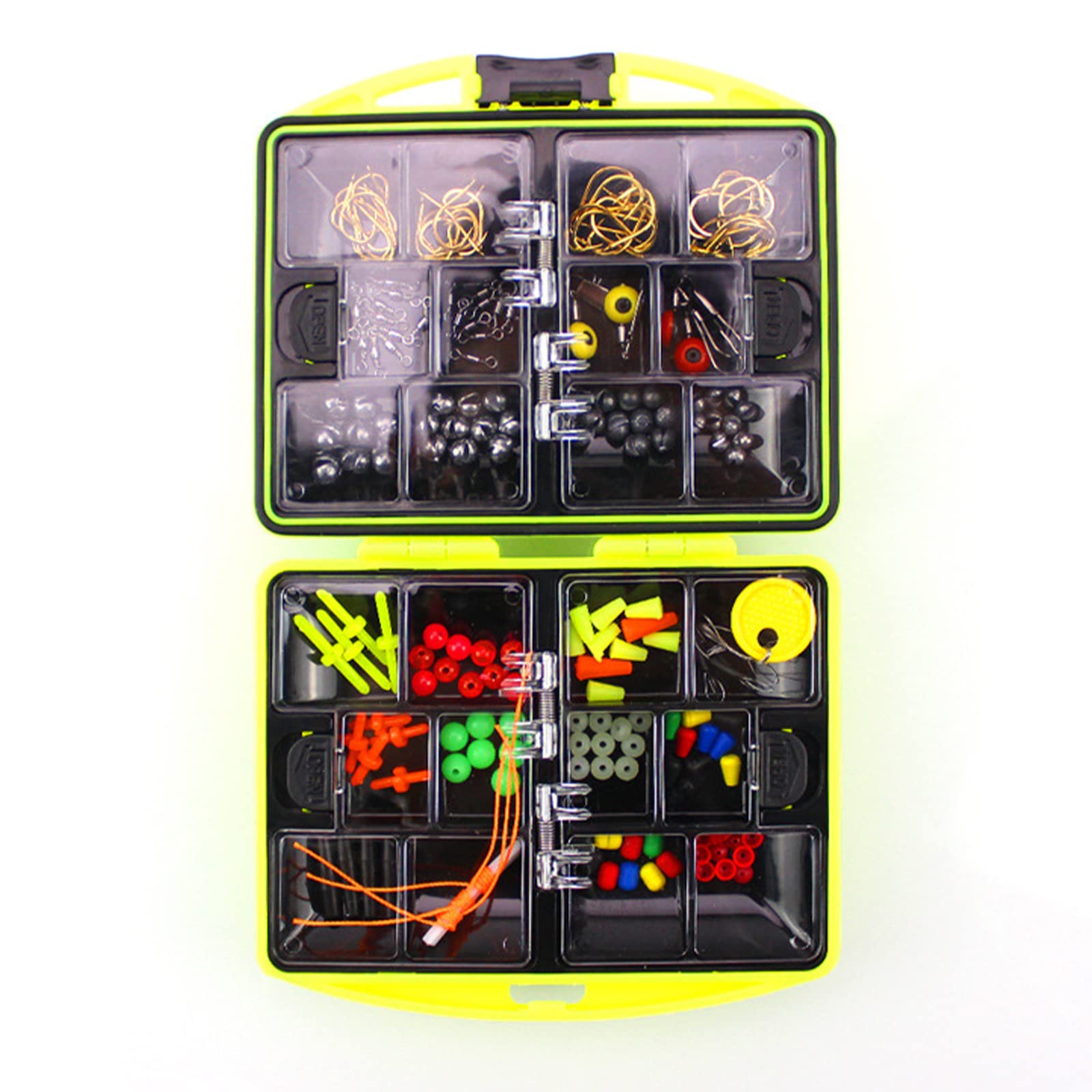 184 Pcs Freshwater/Seawater Fishing Tackle Kit - Portable Starter Kids Basic Fishing Accessories Box Including Jig Hooks, Beads, Sinker Slides, Swivels, Snaps