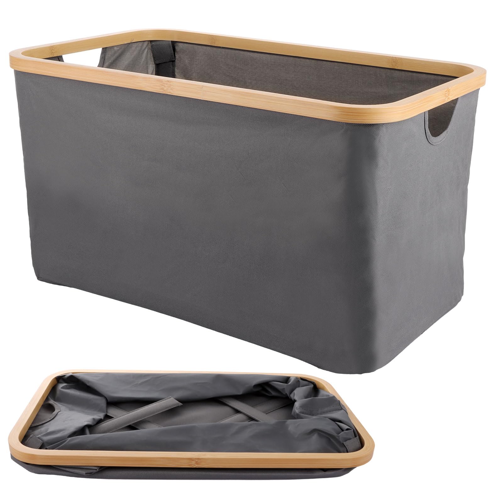 ASelected Collapsible Laundry Baskets, Foldable Laundry Basket 50L Washing Baskets with Bamboo Handle, 600D Oxford Cloth Folding Clothes Storage Bins for Towels, Blankets, Books, Toys