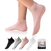 DIBAOLONG Pilates Socks with Grips for Women, Grip Socks Non Slip Yoga Socks for Barre Hospital Grippy Socks 4 Pairs