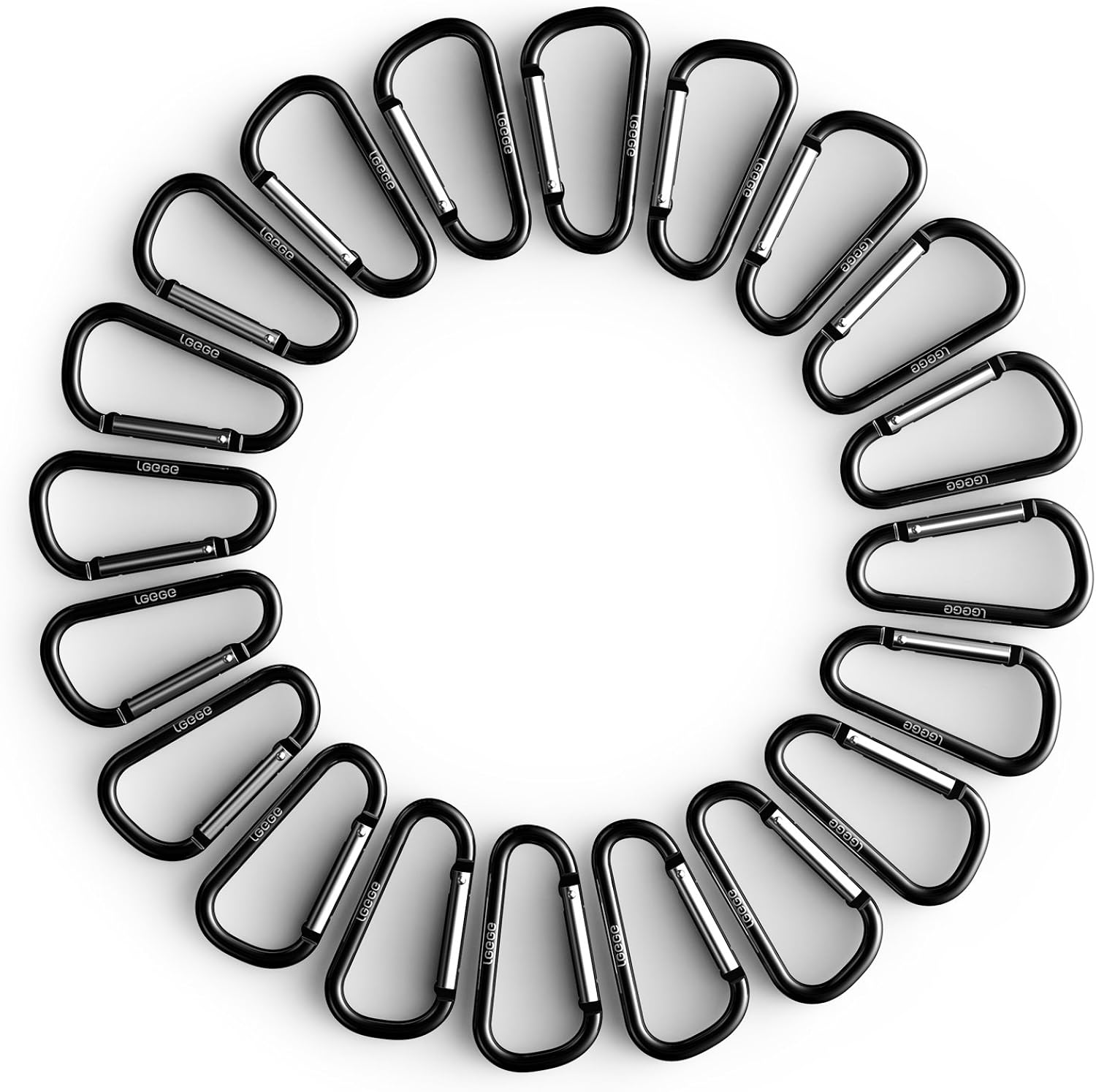 LGEGE 2.5" Aluminum Carabiner Clip D Shape Buckle - Spring Snap Key Chain Clip Hook, Keychain Clip, Multipurpose for Camping, Hiking, Fishing Or As A Key Organizer , Black ( 20pcs Pack ): Clothing