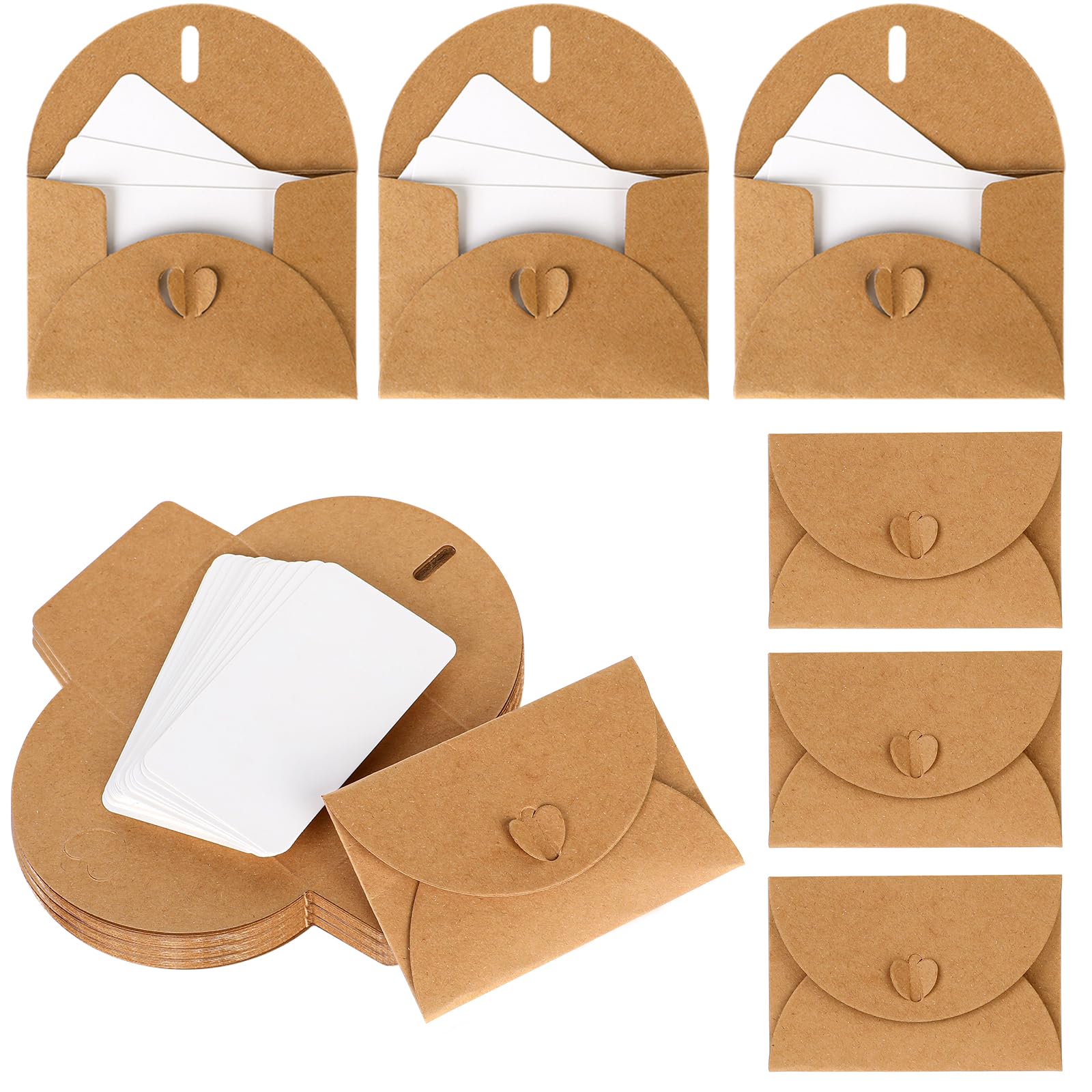 Photo 1 of Mini Envelopes with Blank Cards 4.1 x 2.8 inch Kraft Paper Gift Card Holders Cute Tiny Envelopes with Heart Clasp for Gift Cards, Wedding Party Favors, Greeting Cards Mailing, Business Cards