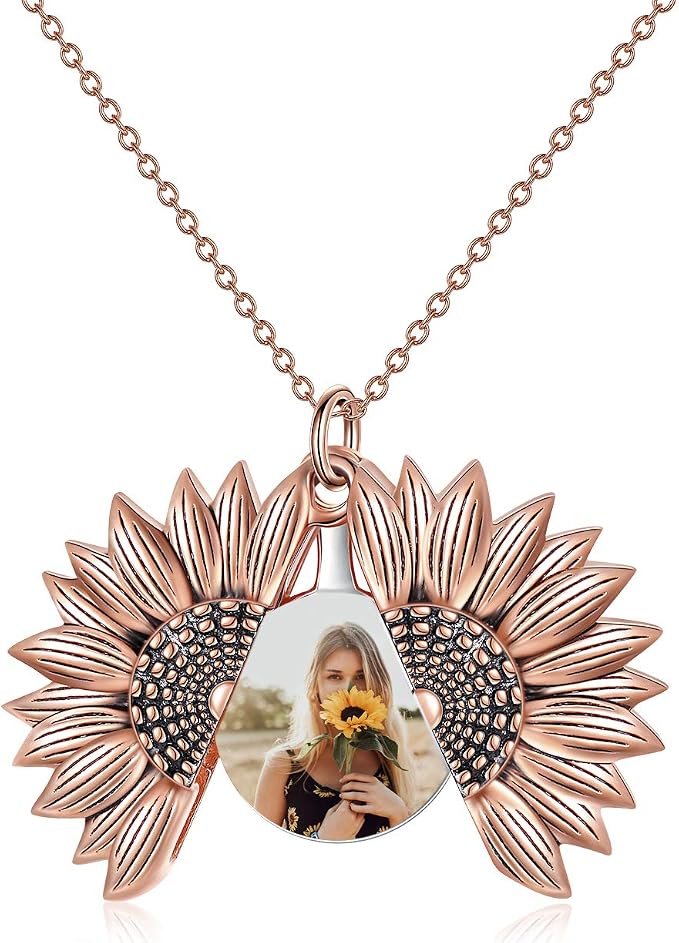 Personalized Sterling Silver Sunflower Photo Locket