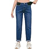FABRACK Women's Maternity Jeans Mid-Rise Stretchy Boyfriend Jeans Under Belly Pregnancy Denim Pants with Elastic Inset Panel