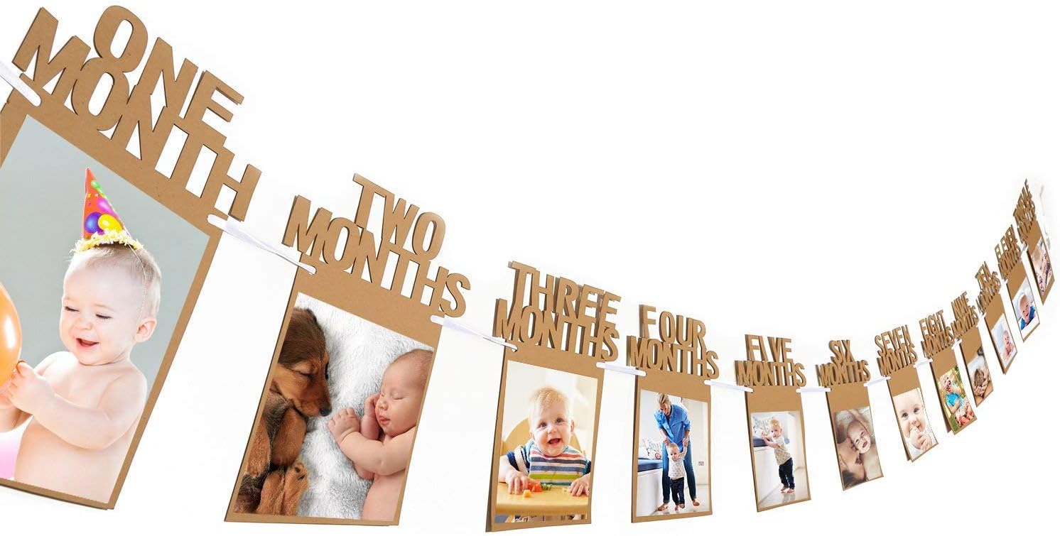 1st Birthday Bunting Garland Baby Photo Banner Baby 1-12 Month Photo Prop Party Bunting Decor Thickened Kraft Card Paper